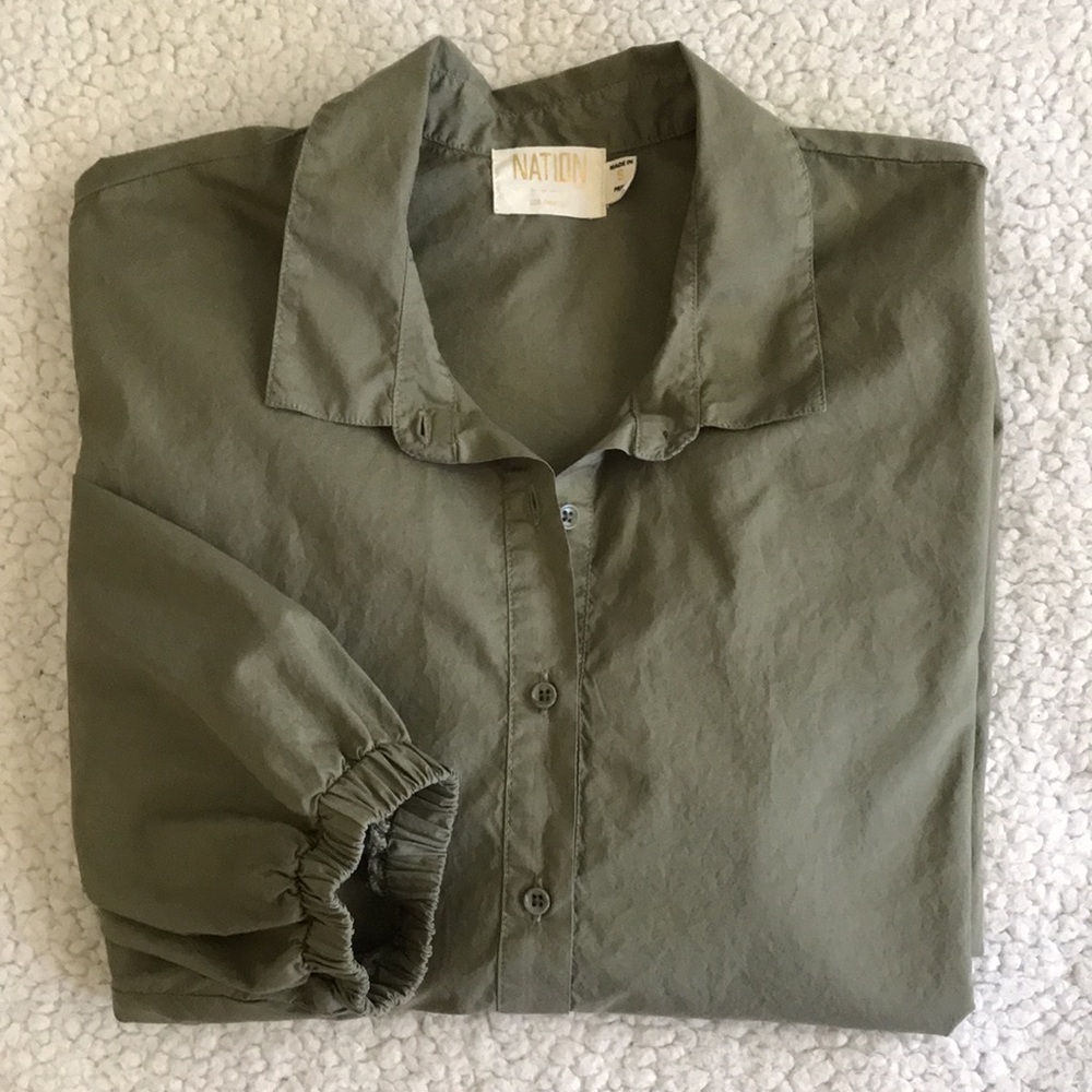 Nation LTD Pima Cotton Blouse S | Puff Sleeve Button Front Top Minimalist Chic - Picture 7 of 14